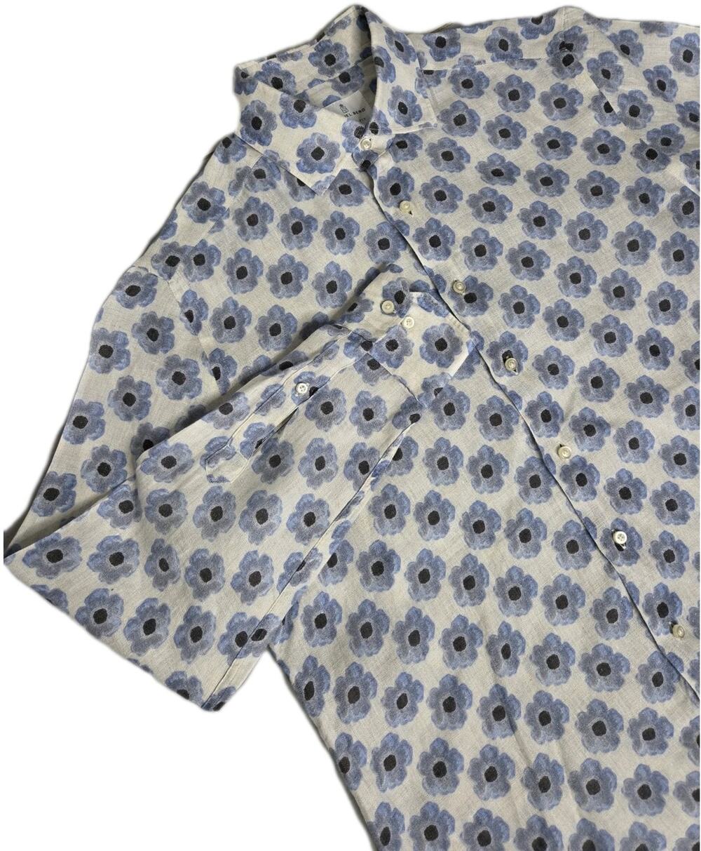 Emanuel Berg 100% Linen Blue Floral Button Up Shirt Mens 16/41 M/L Luxury EU